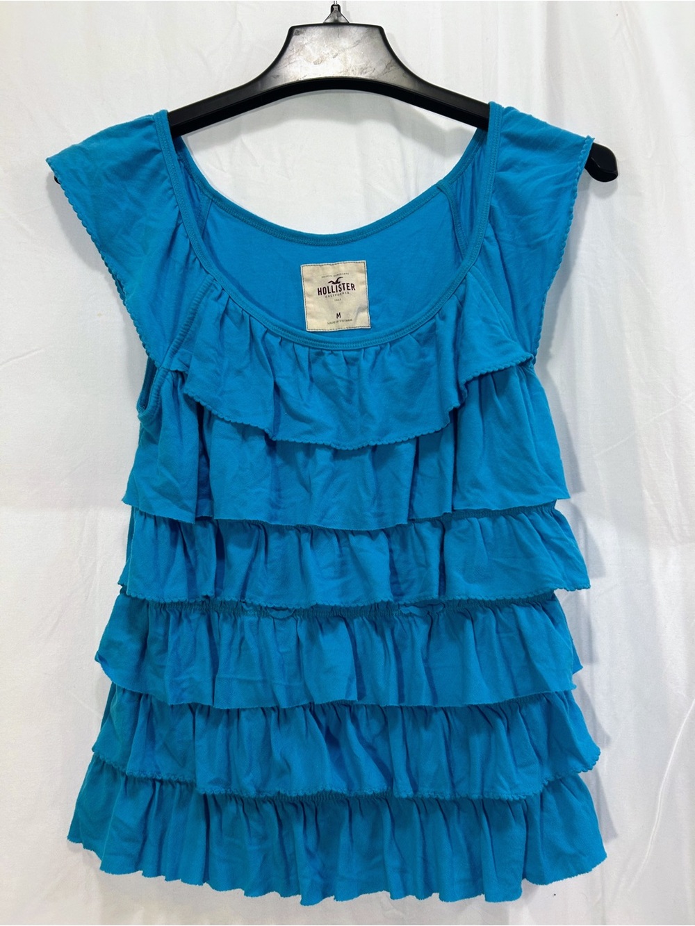 VTG Hollister Women's Teal Blue Ruffle Scoop Neck Top